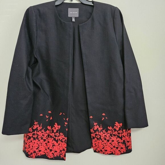 The Limited Blk/Red Floral Border Open Front Dress Jacket Womens Size 10 - Picture 1 of 9
